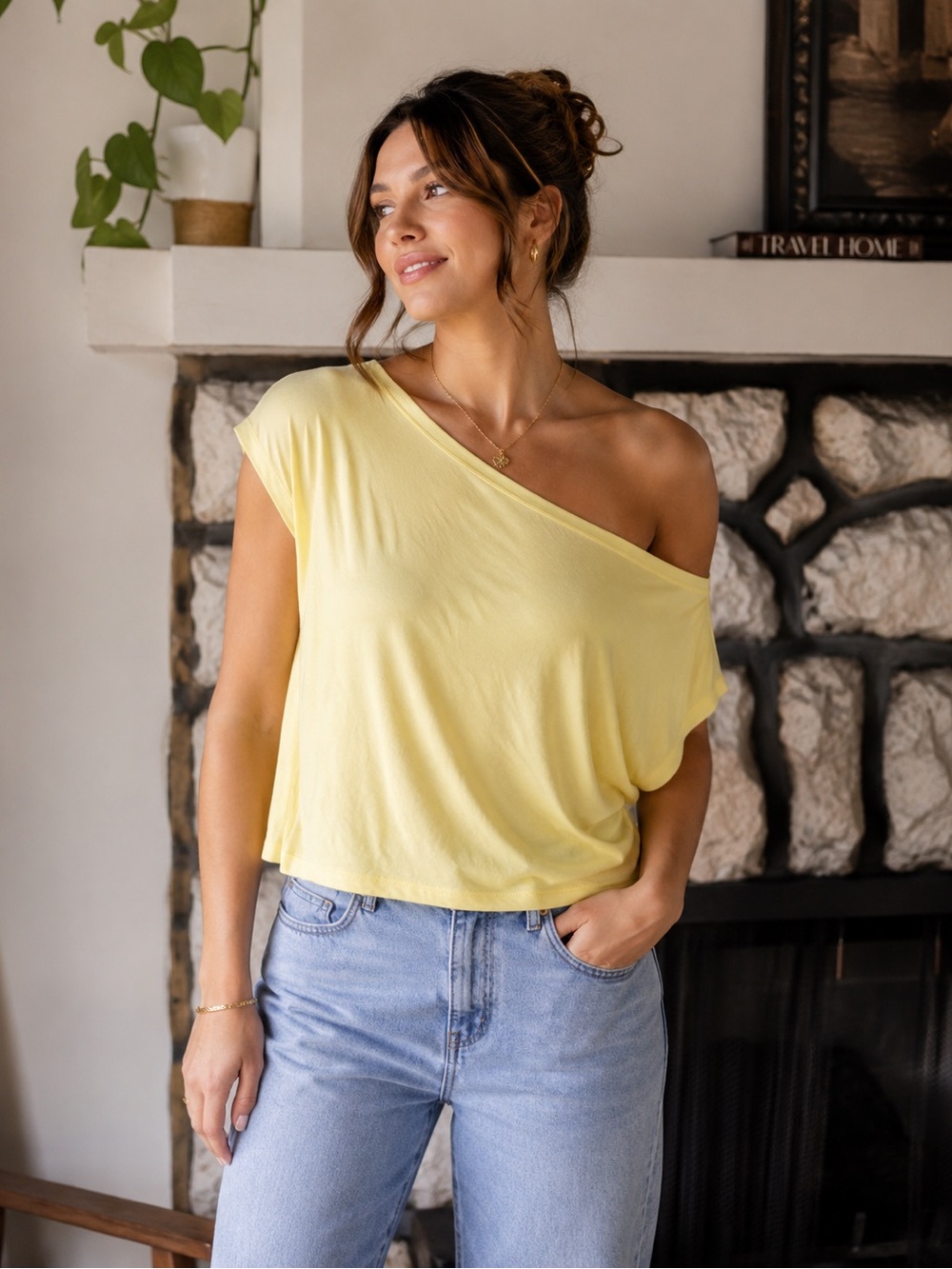 Lightweight Yellow 78 & sunny (SEAS) off the shoulder women’s top size large